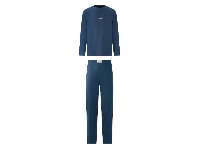 Pyjama homme bleu marine avec un haut à manches longues et un pantalon long.
