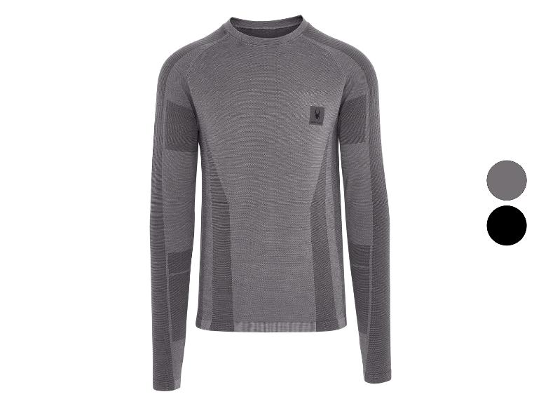 Haut thermique gris à manches longues avec logo Spyder sur la poitrine.
