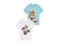 Deux t-shirts Paw Patrol : un bleu clair avec Tracker, un blanc avec plusieurs personnages.