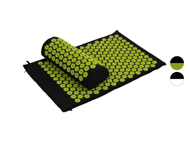 Tapis et rouleau d'acupression vert lime.
