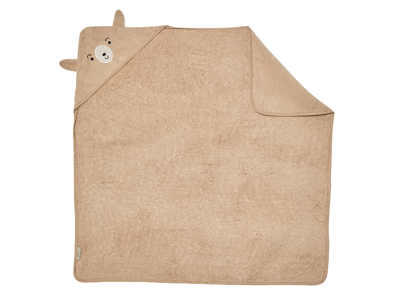 Serviette de bain à capuche en forme d'ours beige pour bébé.