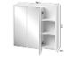 Armoire de salle de bain blanche avec miroir, 65x60x17cm, avec étagères ouvertes et portes.