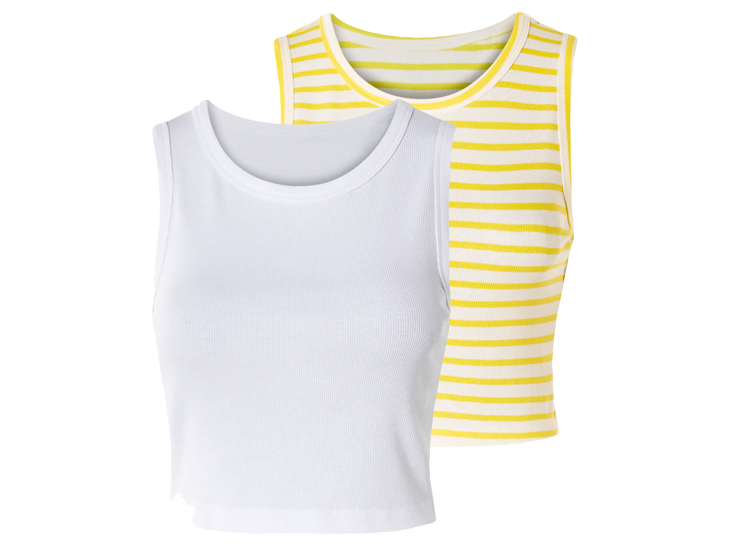 esmara® Lot de 2 crop tops femme (jaune-rayé/blanc)