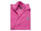 Veste polaire rose fuchsia avec fermeture éclair et col montant, ornée d'un motif de brique.