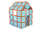 Une maison de jeu en plastique bleue et orange.