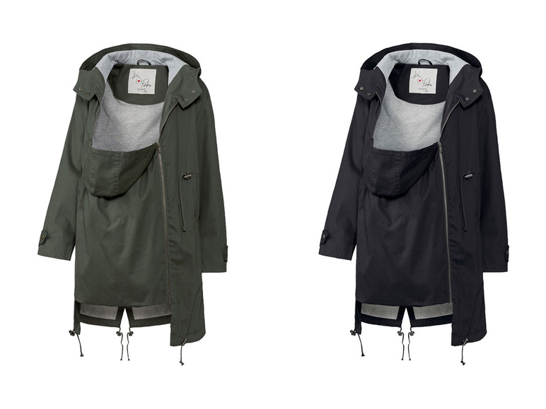 Deux vestes, une verte et une noire, avec capuche de We Love Babies.