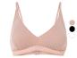 Un soutien-gorge rose à côtes avec un décolleté en V.