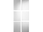 Six carrés blancs séparés par des lignes noires créent une grille.