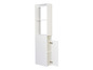 Une armoire blanche avec des étagères ouvertes et une porte.