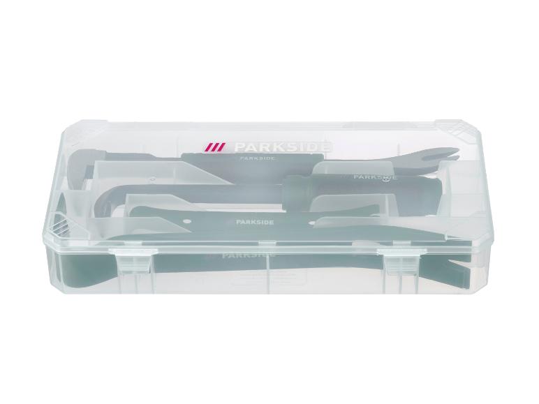 Boîte transparente Parkside avec outils de démontage.