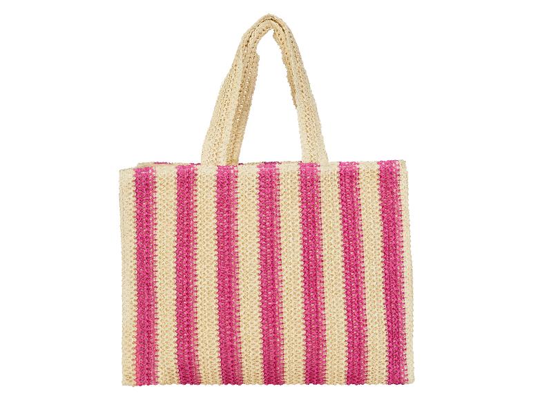 Sac fourre-tout rayé beige et rose, style estival.