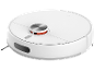 Aspirateur robot blanc avec un capteur laser sur le dessus.