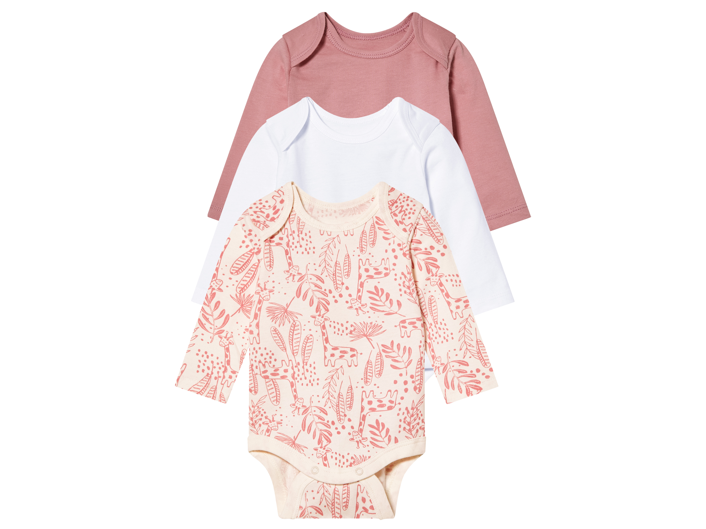 lupilu® Lot de 3 bodies bébé (50/56, rose/blanc)