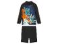 Ensemble de bain enfant : haut manches longues tigre et feuilles, short noir.