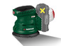 Une ponceuse Parkside X20V Team verte avec une semelle de ponçage ronde.