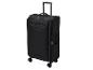 Valise à roulettes noire avec poignée extensible.