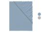 Drap-housse bleu clair avec échantillons de couleur bleue et grise.