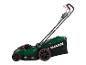 Tondeuse à gazon verte Parkside avec bac de ramassage noir et détails rouges