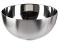 Un bol rond et brillant en acier inoxydable.