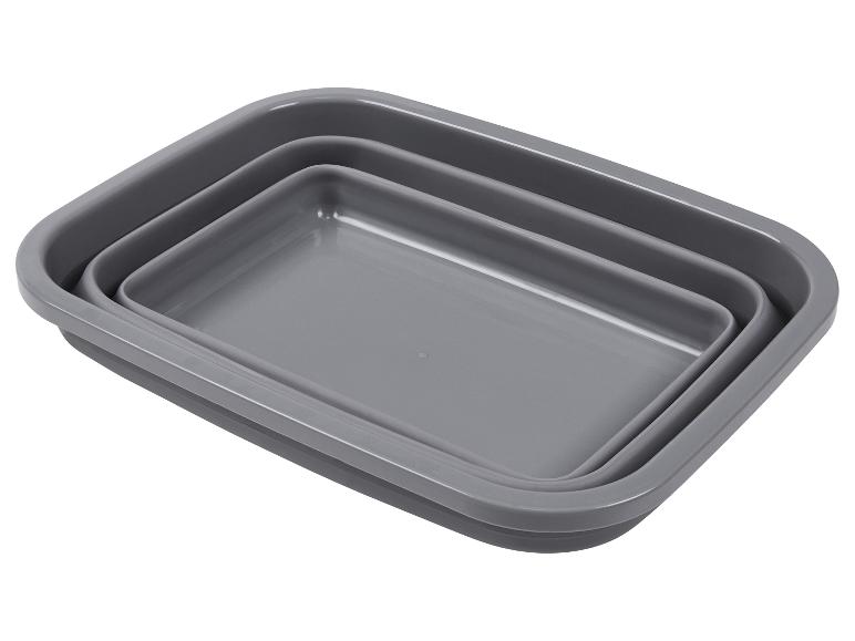 Ensemble de trois bassines rectangulaires grises emboîtables et pliables