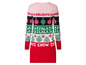 Une robe pull de Noël rouge, blanche et verte avec un imprimé de boules de Noël et le texte 'Days Snow Days'.