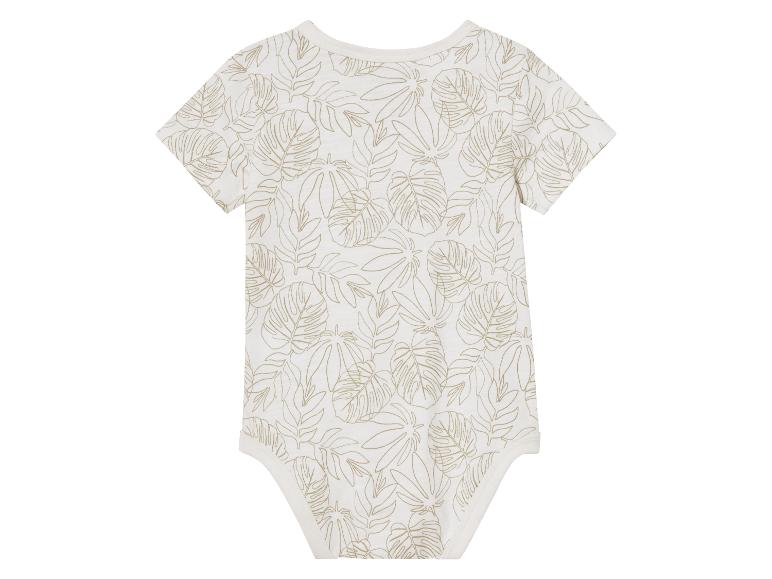 Body bébé à manches courtes, motif feuilles tropicales beige clair.