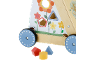 Chariot de marche en bois avec motif floral, trieur de formes et blocs colorés