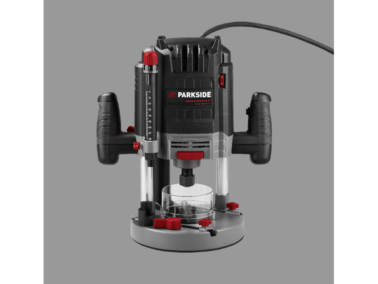 Une défonceuse Parkside Performance noire avec des boutons rouges.