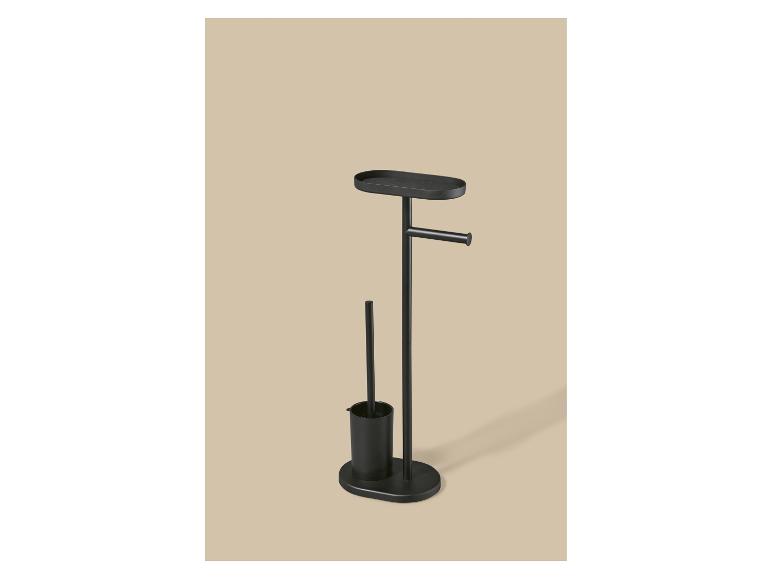 Support de papier toilette et brosse de toilettes noir mat avec étagère.