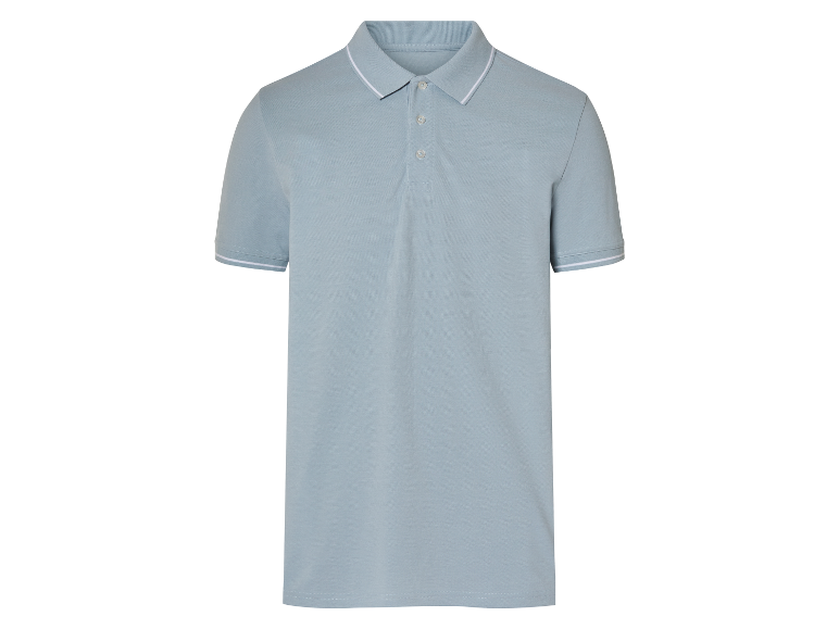 Chemise polo homme bleu clair avec col blanc.
