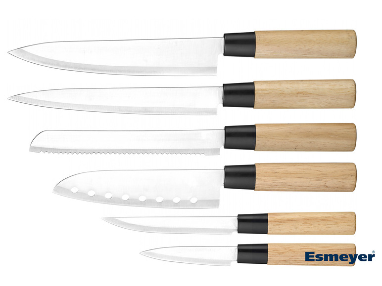 Aller en mode plein écran : Esmeyer Set de couteaux Asia 6 pièces en acier inoxydable/manche en bois - Image 1