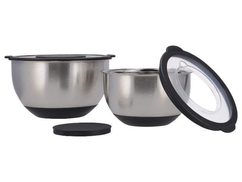 Ensemble de bols mélangeurs en acier inoxydable avec couvercles noirs