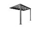 Pergola métallique grise avec quatre pieds et un toit rectangulaire