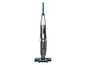 Un aspirateur bleu et gris avec un cordon.