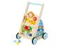 Voiture à roulettes en bois pour enfants avec des jouets à tirer et à trier des formes.