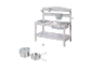 Cuisine en bois pour enfant avec casseroles et poêle.