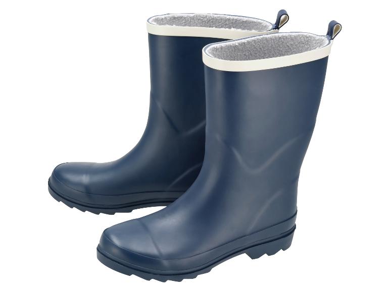 Bottes de pluie bleues doublées de fourrure, avec des boucles pratiques.