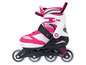 Patins à roulettes roses avec des roues blanches.