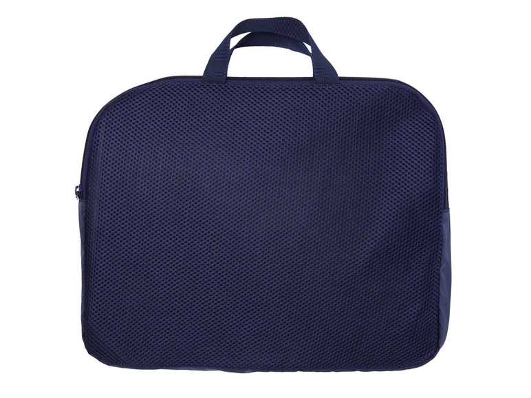 Un sac en maille bleu marine avec des poignées.