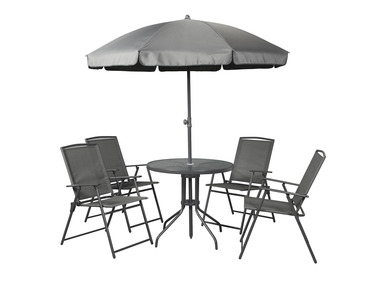 LIVARNO home Ensemble chaises et table de jardin avec parasol, 6 pièces
