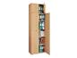 Armoire de bureau couleur bois avec classeurs et livres.