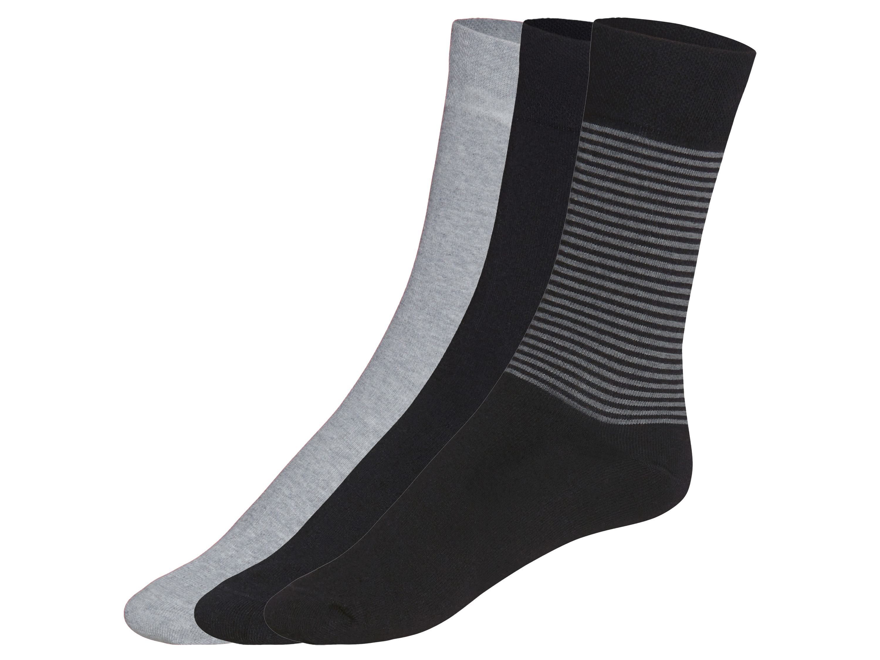 LIVERGY® Lot de 3 paires de chaussettes homme (39-42, noir/gris rayé)