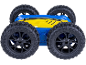 Voiture de jouet pour enfants jaune et bleue avec de grands pneus noirs