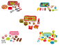 Ensemble d'accessoires de cuisine LUPILU® avec pizza, hamburgers, glaces, desserts et vaisselle colorée.