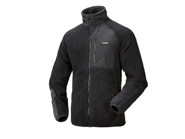 Veste en polaire noire avec fermeture éclair et poche poitrine.