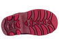La semelle d'une botte de pluie rose avec un motif antidérapant.