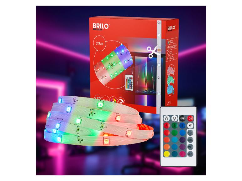 Bandes lumineuses LED BRILO avec télécommande et emballage.