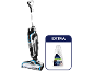 Aspirateur balai et bouteille de solution nettoyante multi-surfaces avec le mot « EXTRA ».