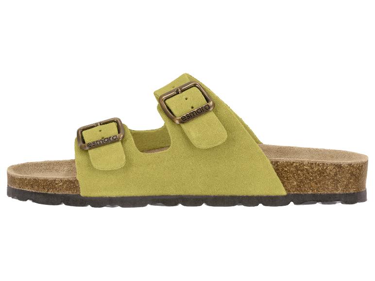 Sandales femme vert lime avec deux boucles ajustables et une semelle en liège