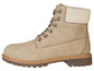 Bottines beiges à lacets avec bordure en fourrure.